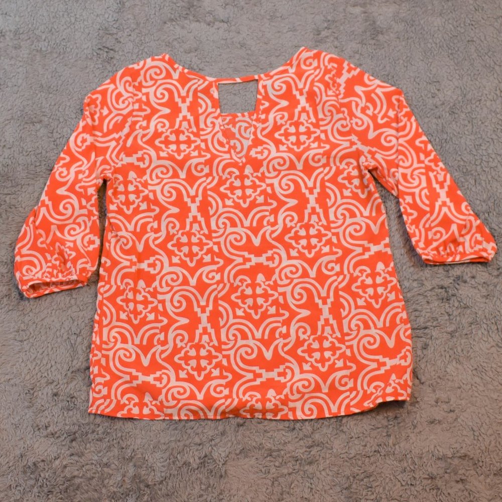 Buttons Geometric Print 3/4 Sleeve Dress Shirt - Picture 4 of 12